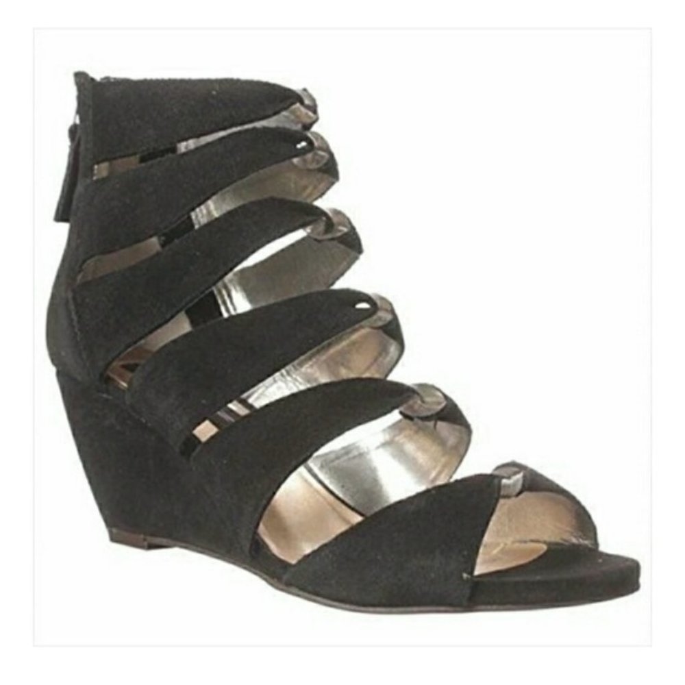 Steven by Steve Madden Gabbey Black Wedge Strappy Gladiator Sandals - Size 7.5